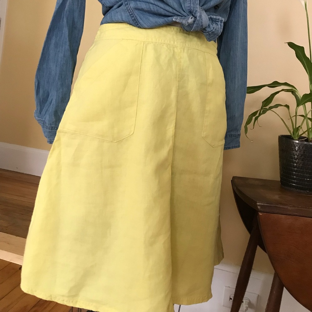 Yellow A-line linen skirt H&M